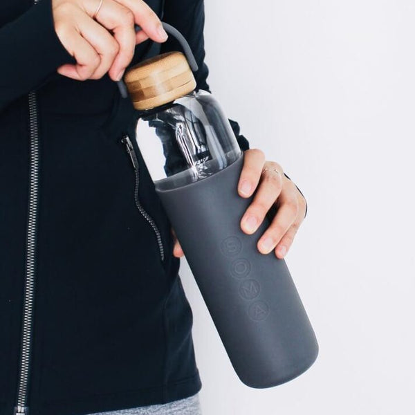 Recycled Glass Water Bottle with Bamboo Lid