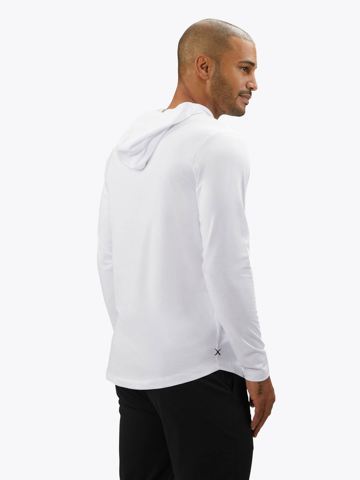 AO Long Sleeve Hooded Curve-Hem Tee | White Signature-fit PYCA Pro®
