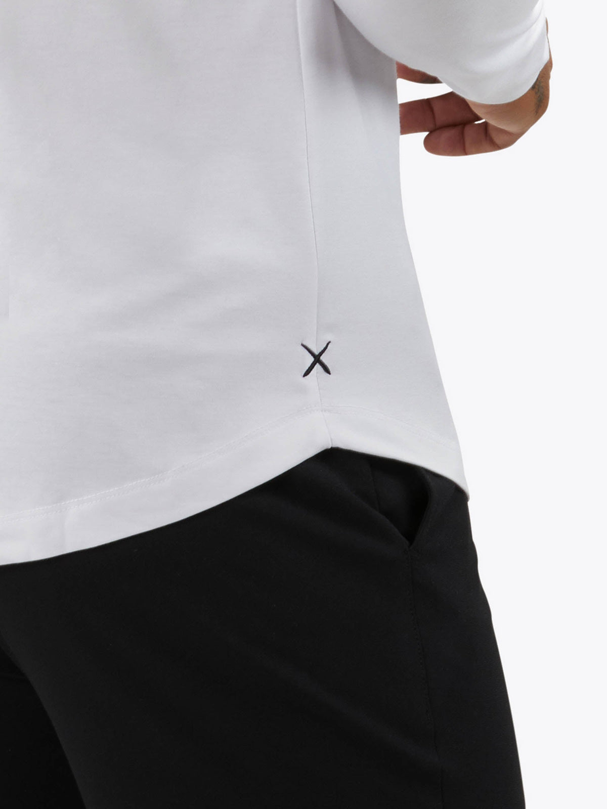 AO Long Sleeve Hooded Curve-Hem Tee | White Signature-fit PYCA Pro®