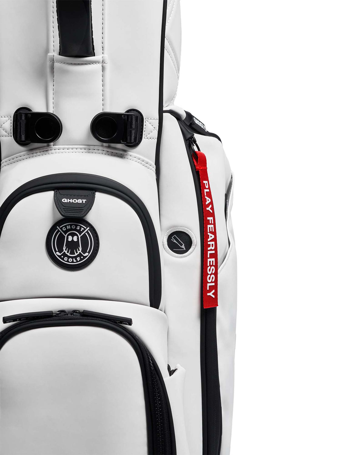SAYA White Leather Golf Bag with Red Tags