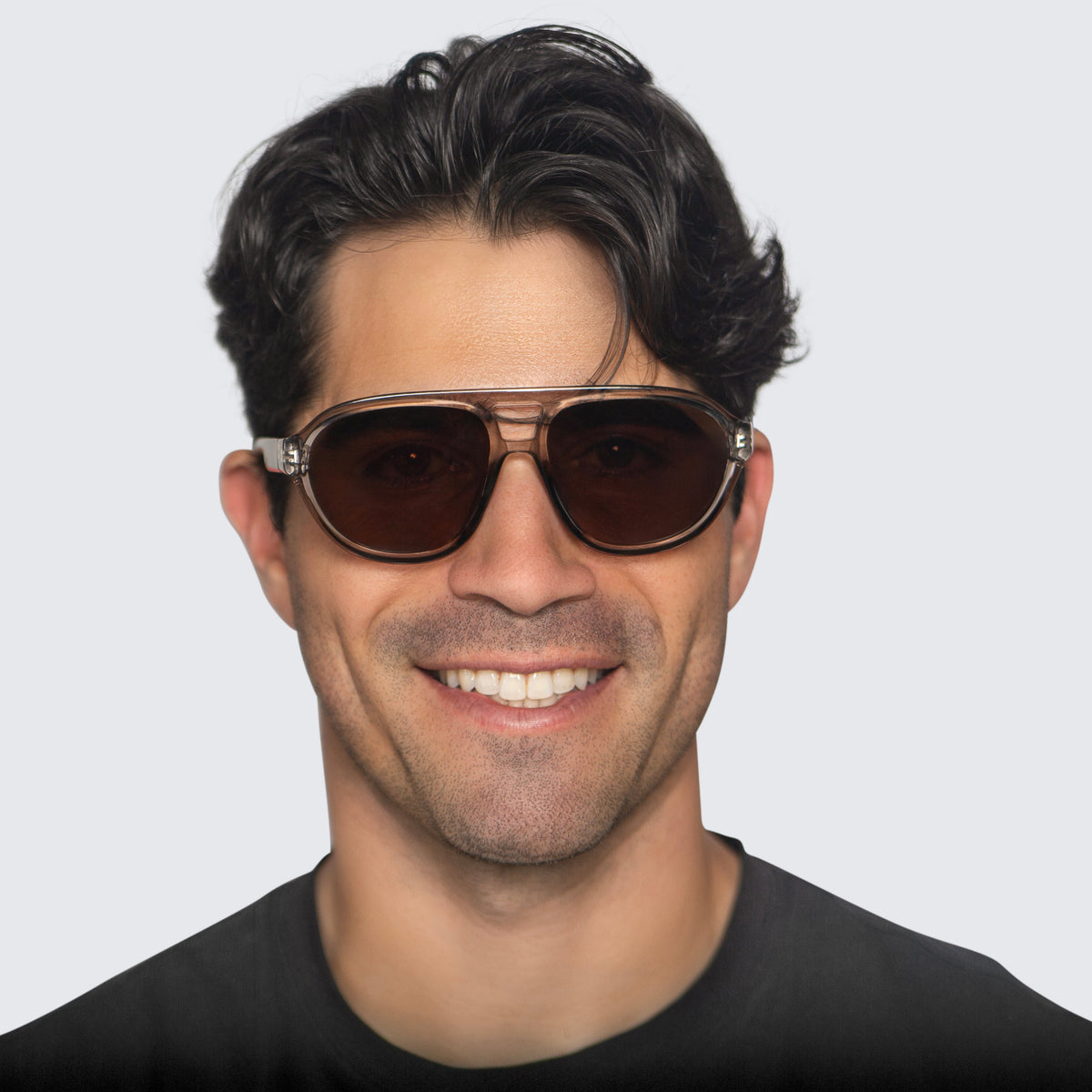 Jaxy Horizon Aviator sunglasses — worn view #Color_Grey