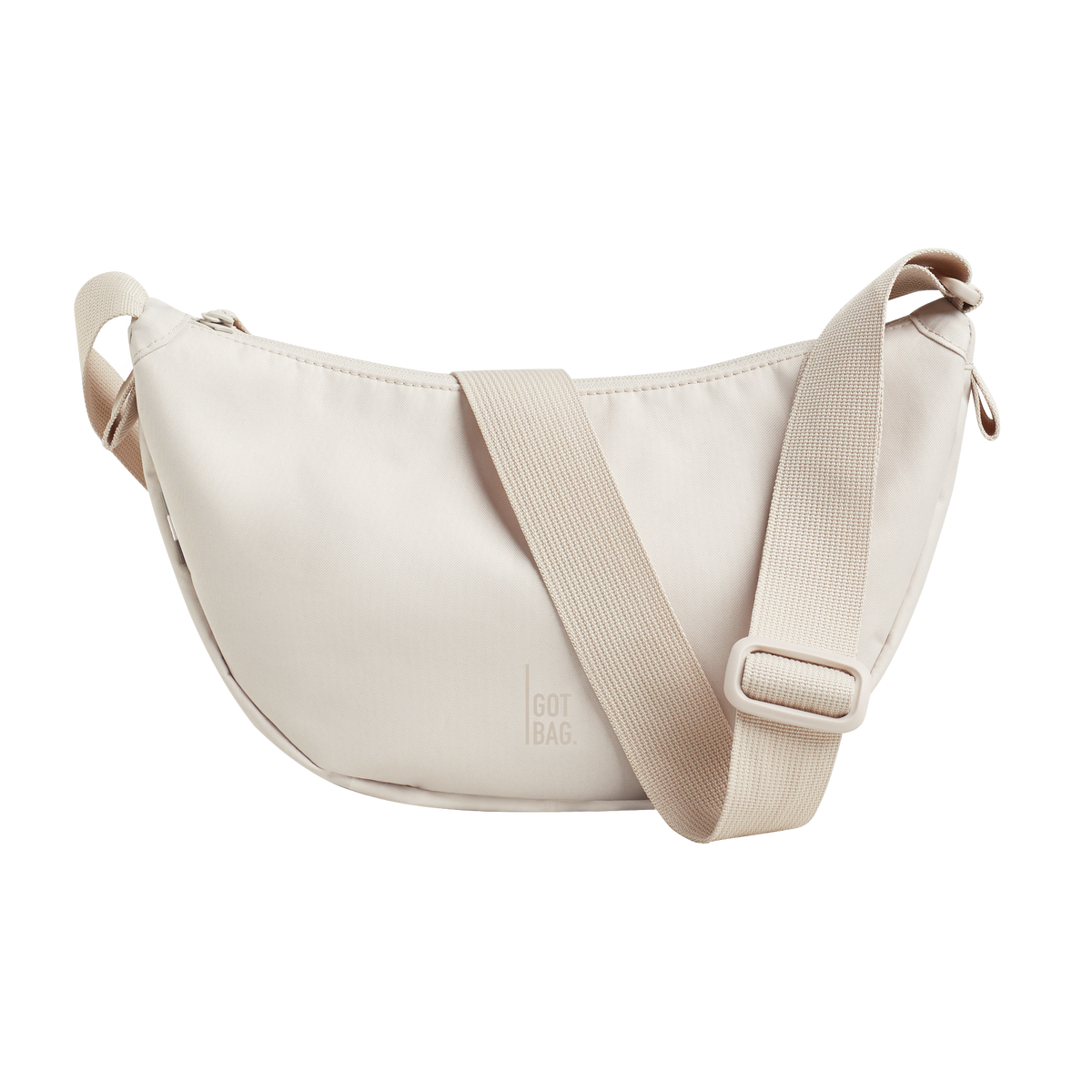 MOON BAG bag in soft shell (Warm Cream White), studio shot, front view.