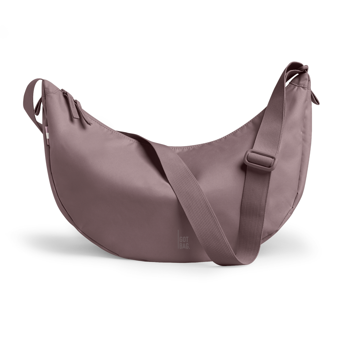 MOON BAG LARGE bag in sepia (Soft Brownish-Pink Tone with a Purple Undertone), studio shot, front view.