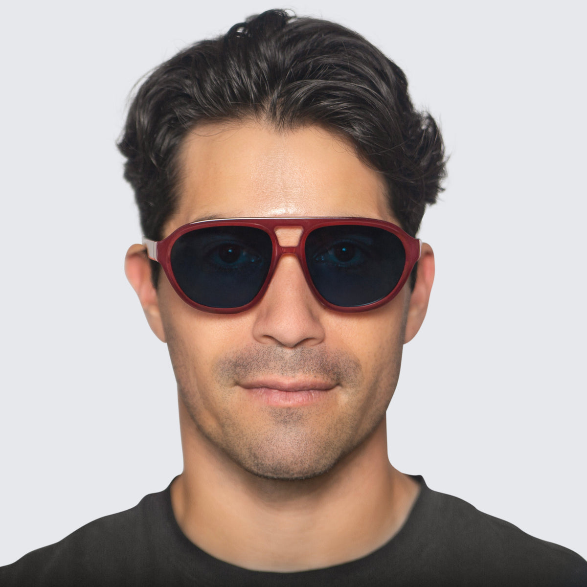 Jaxy Horizon Aviator sunglasses — worn view #Color_Brown