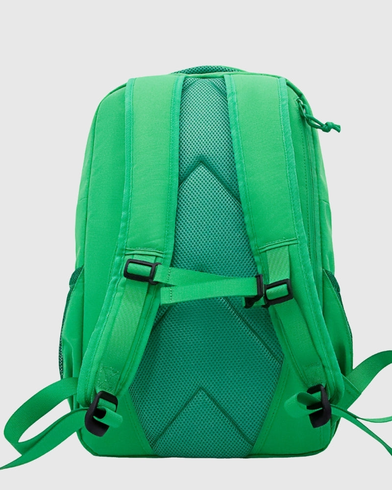 Green backpack on a light gray background