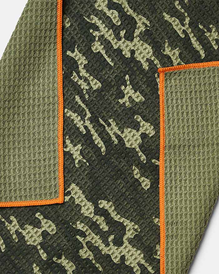 Greenside Towel: Magnet Patch and Carabiner: Color Forest Camo with Rifle Green Reverse Side #color_forest-camo