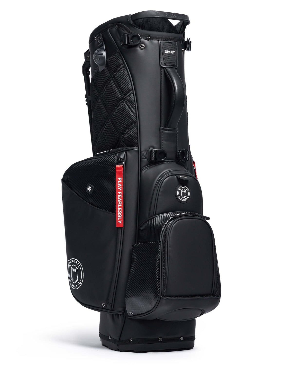 RONIN Black and Carbon Fiber Accents Golf Bag with Red Tags
