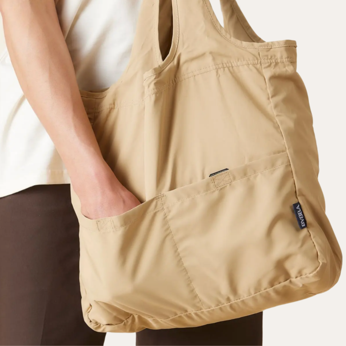 THE BALOS PACKABLE TOTE BAG / SAND DUNE BLACK ROPE