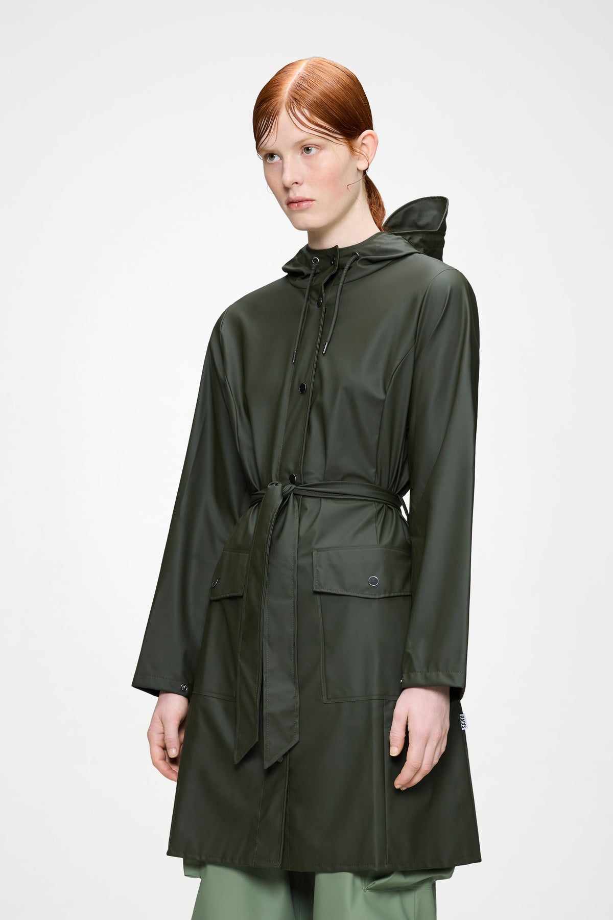 RAINS Curve Long Jacket
 Green Jacket