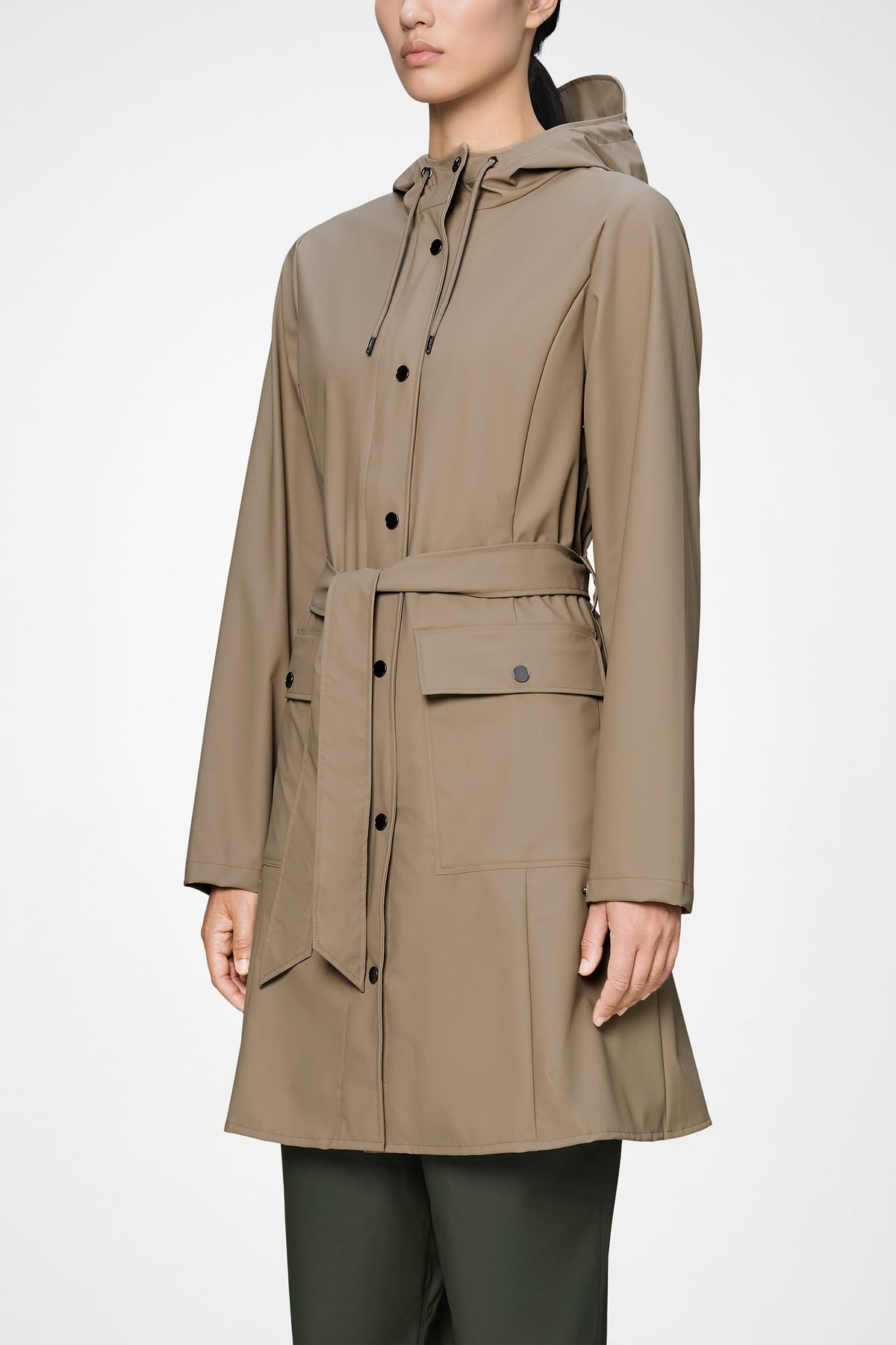 RAINS Curve Long Jacket
 Beige Jacket