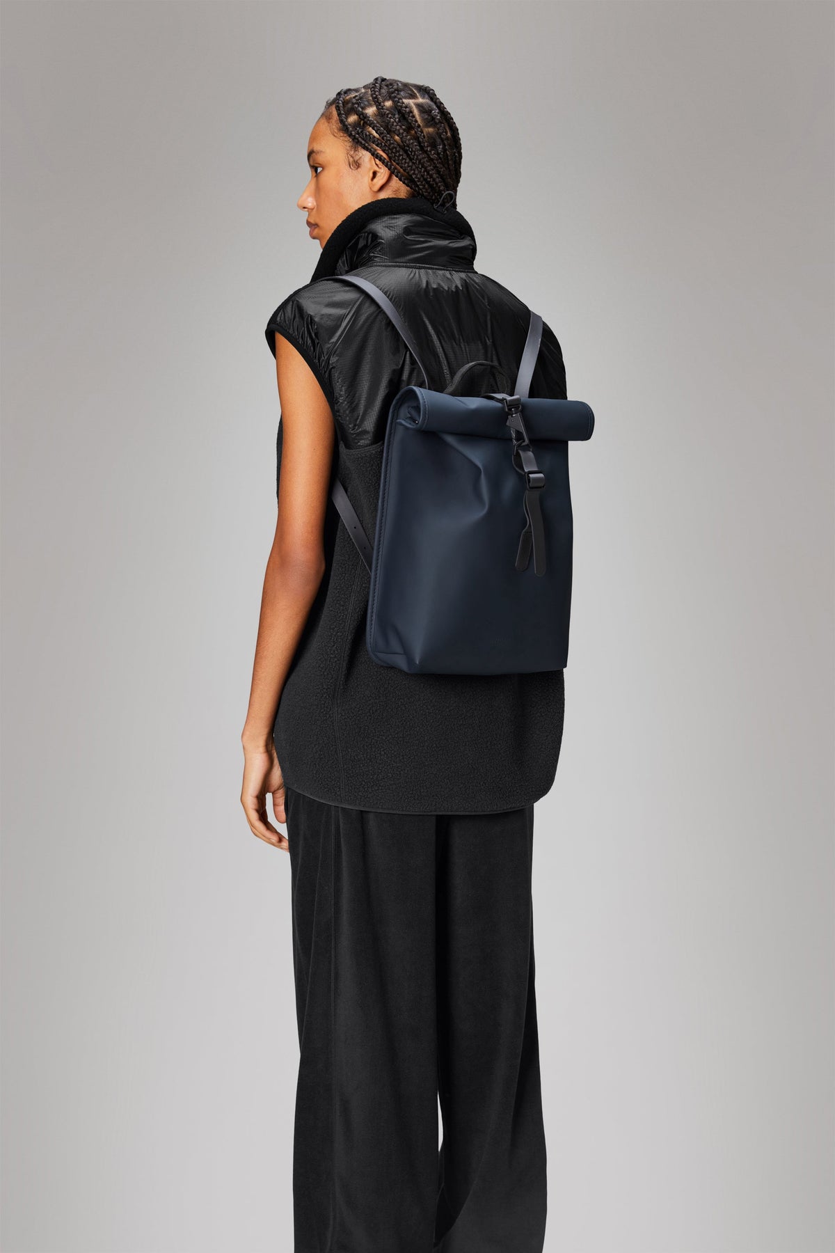 RAINS Rolltop Rucksack Mini Navy 10L H38 x D10 x W27 cm Backpack