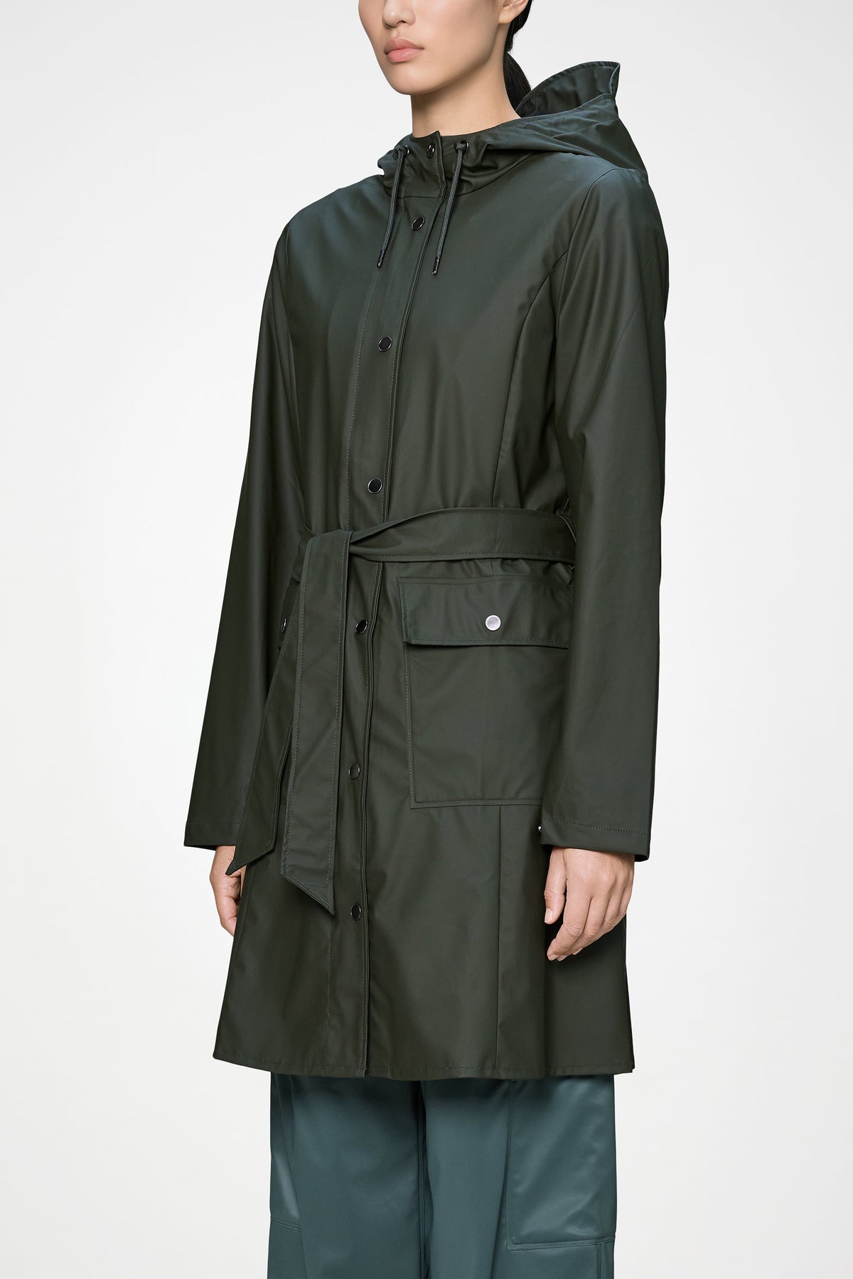 RAINS Curve Long Jacket
 Green Jacket