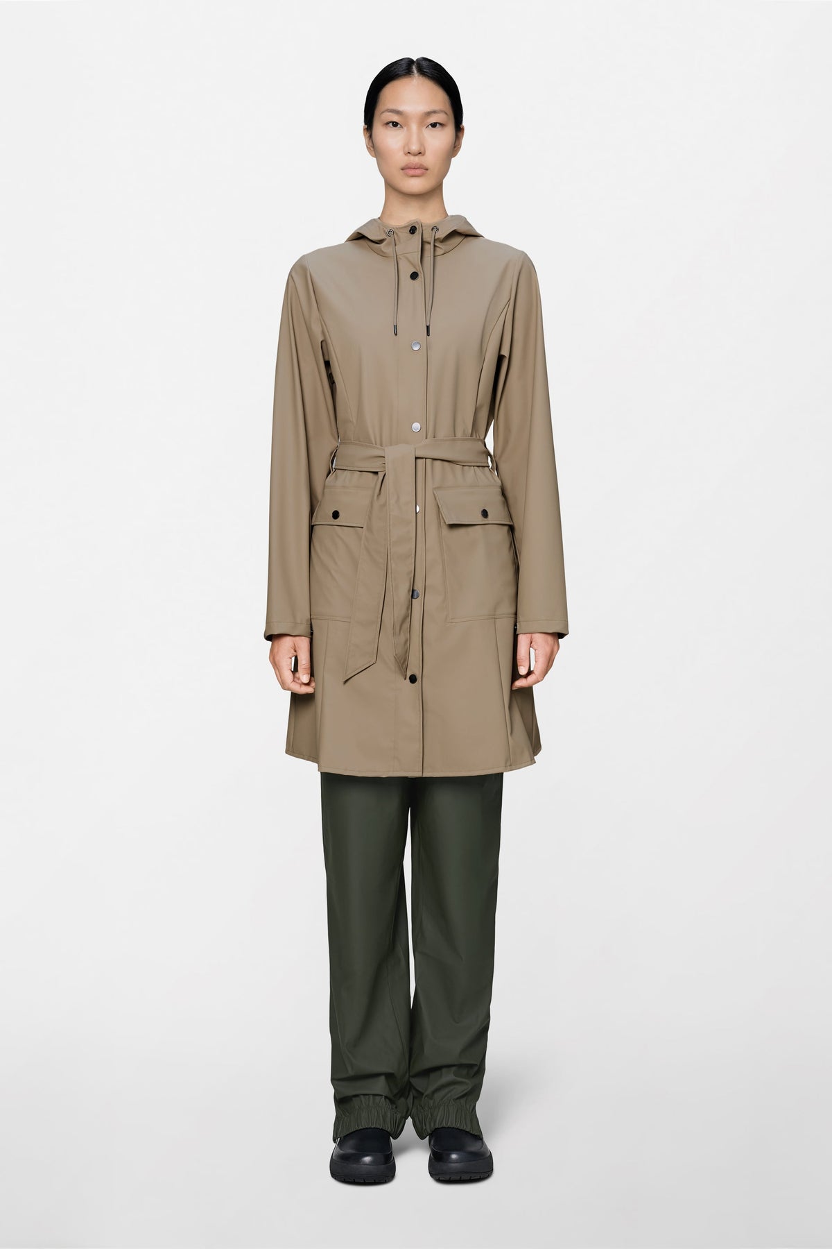 RAINS Curve Long Jacket
 Beige Jacket