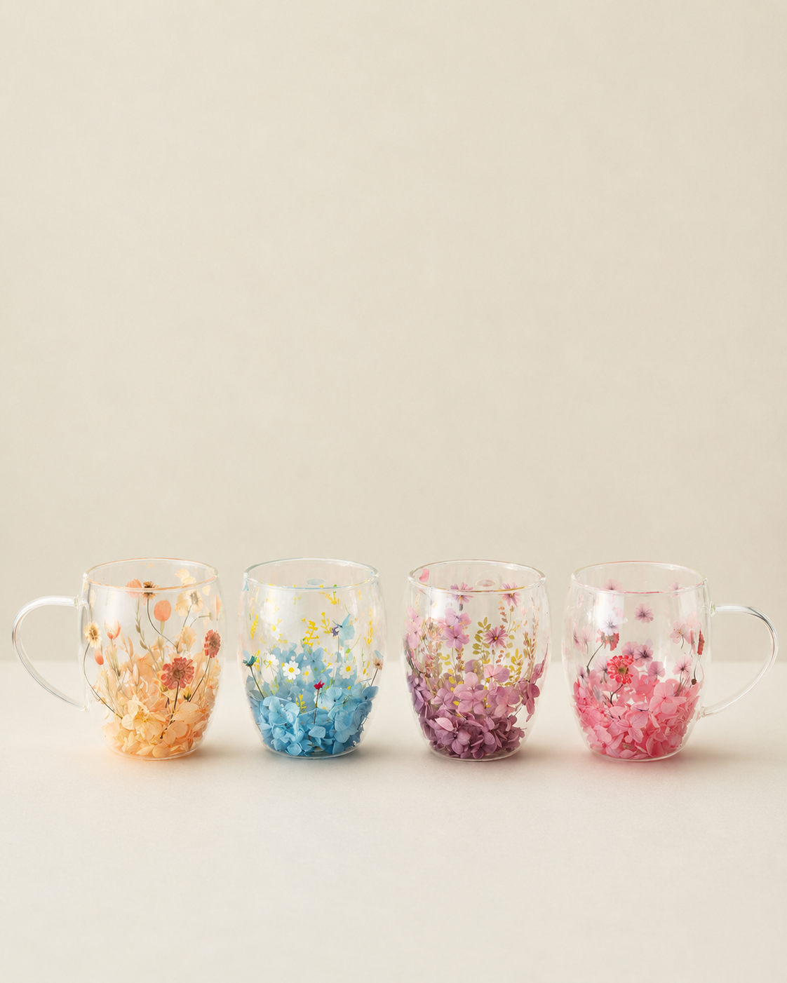 Jeanne Fitz Double Wall Flower Mugs - Set of 4