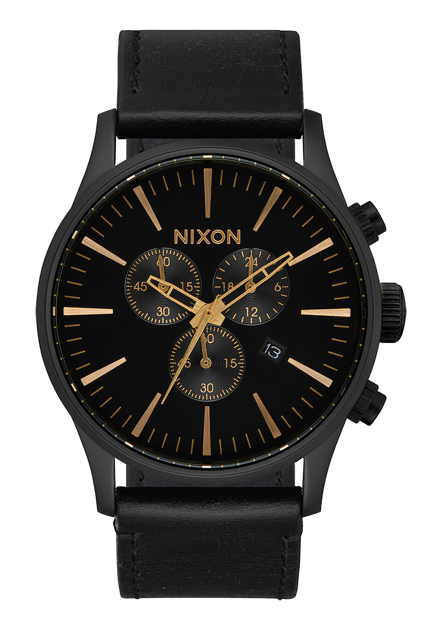 Sentry Chrono Leather - Matte Black / Gold / Black