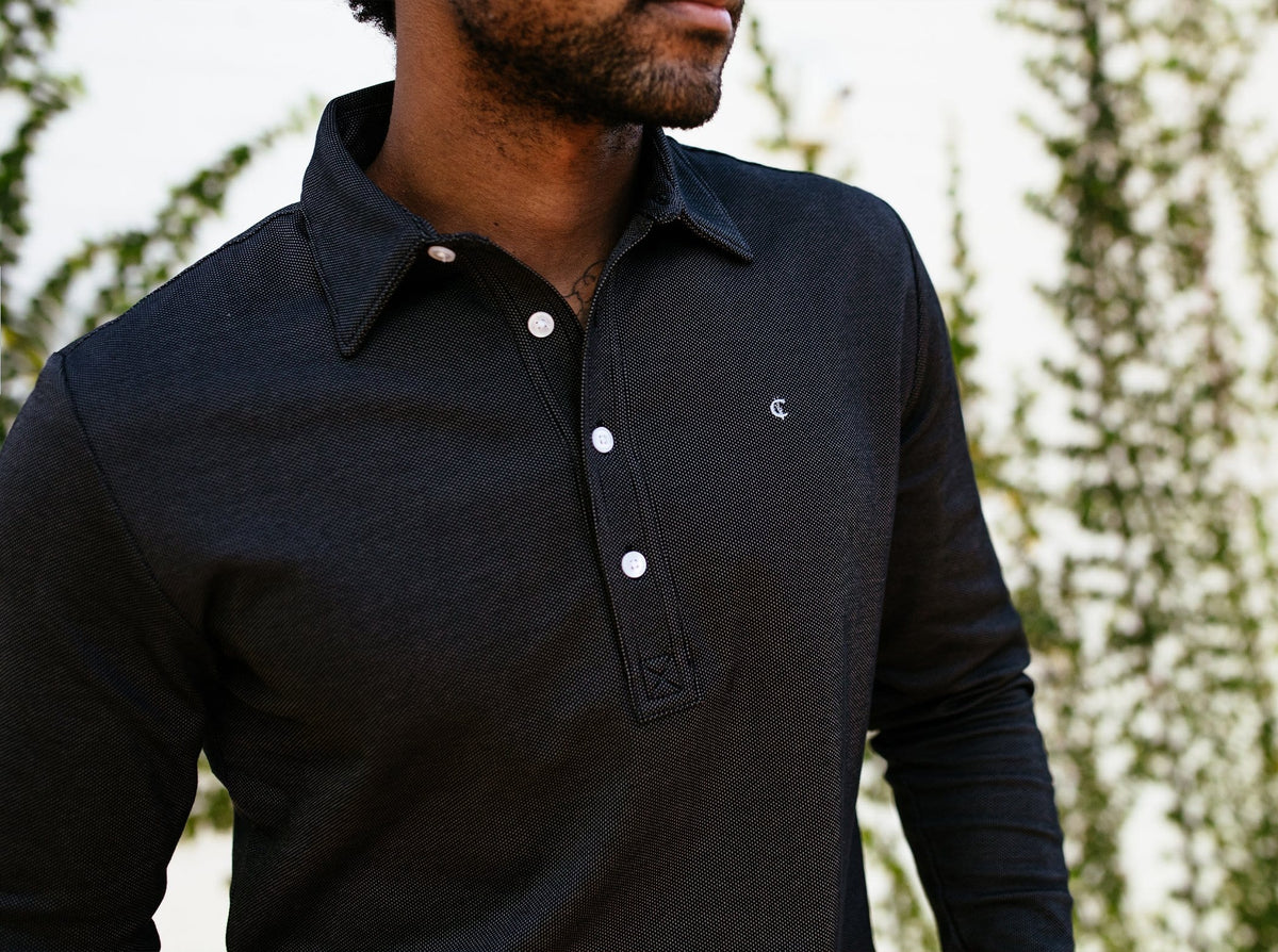 Long Sleeve Range Polo - Black Jacquard