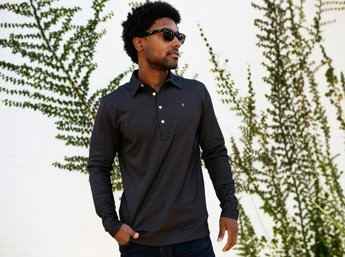 Long Sleeve Range Polo - Black Jacquard
