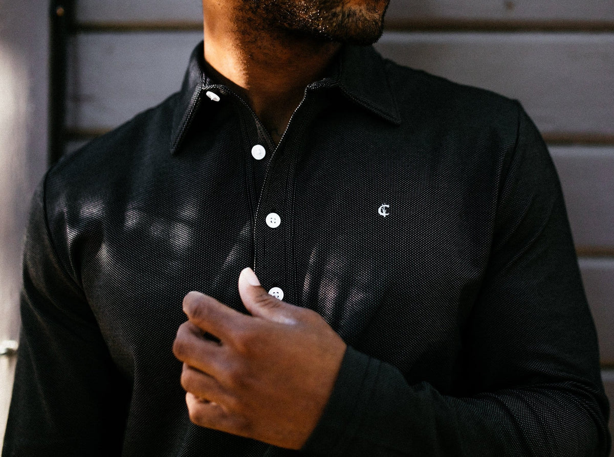Long Sleeve Range Polo - Black Jacquard
