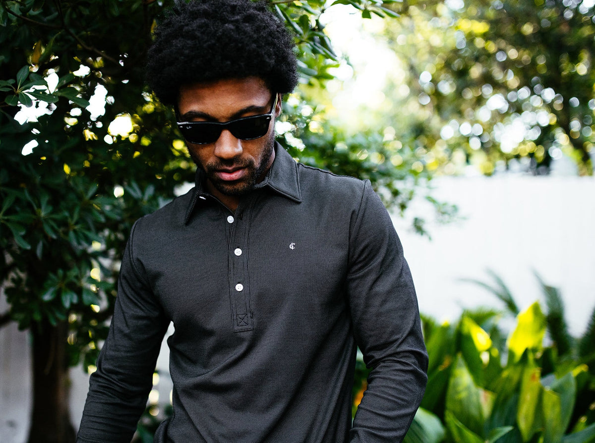 Long Sleeve Range Polo - Black Jacquard