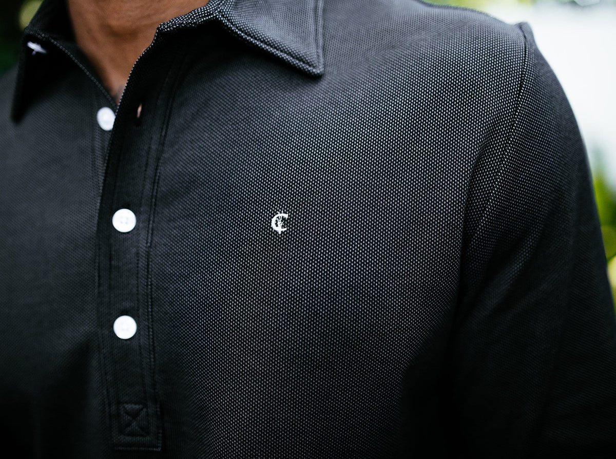 Long Sleeve Range Polo - Black Jacquard