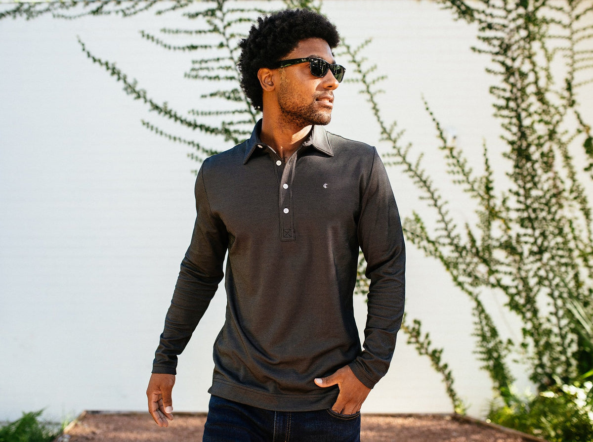 Long Sleeve Range Polo - Black Jacquard