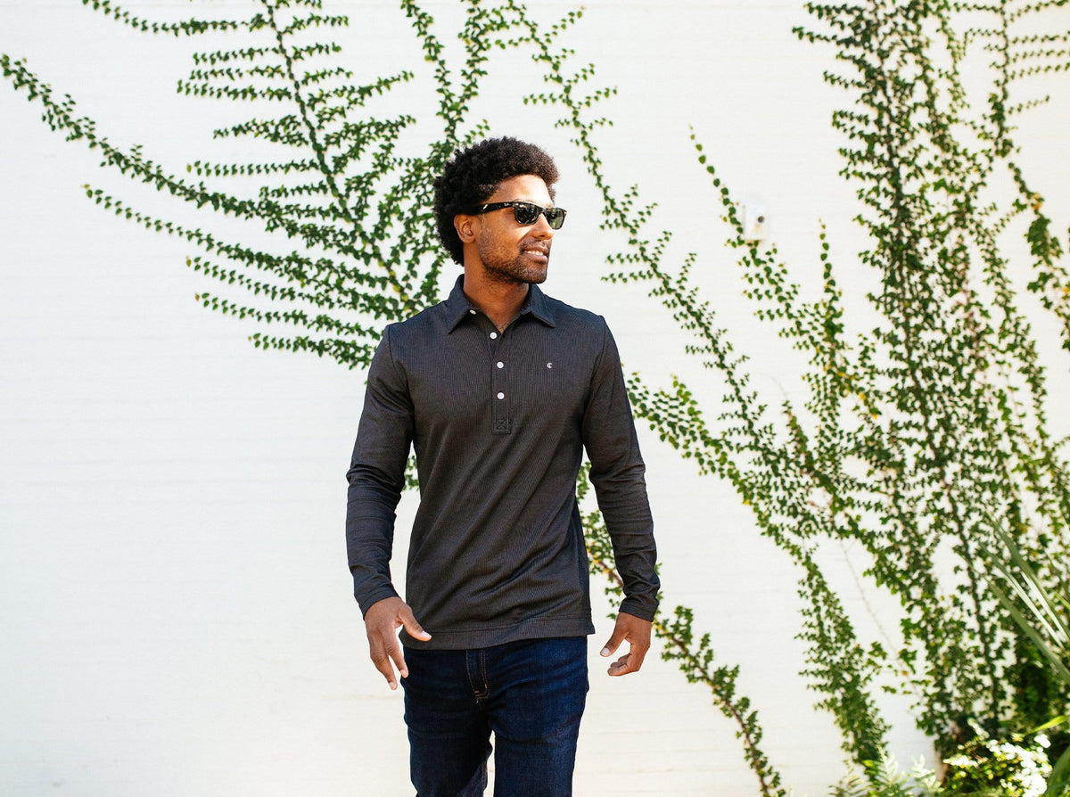 Long Sleeve Range Polo - Black Jacquard