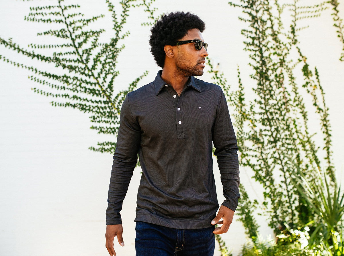 Long Sleeve Range Polo - Black Jacquard