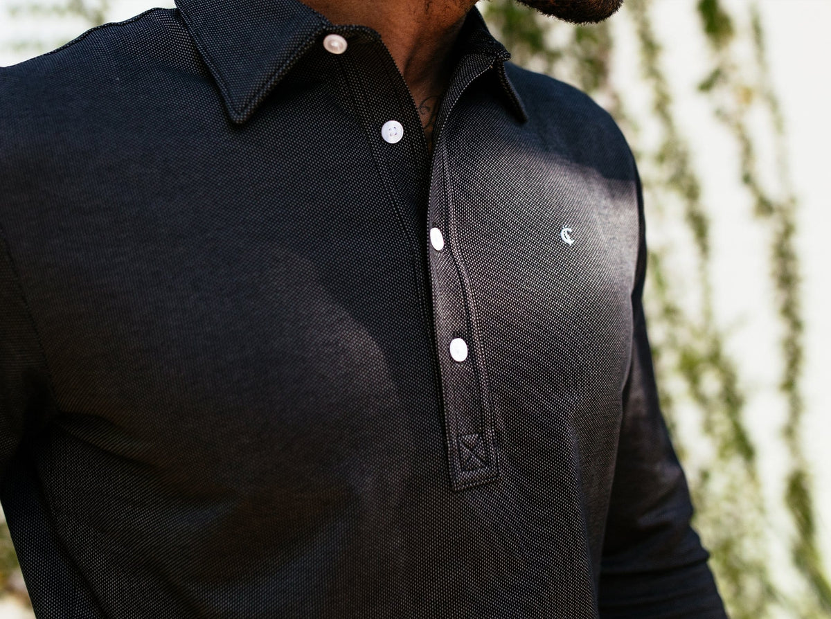 Long Sleeve Range Polo - Black Jacquard