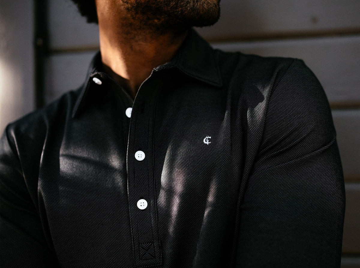 Long Sleeve Range Polo - Black Jacquard