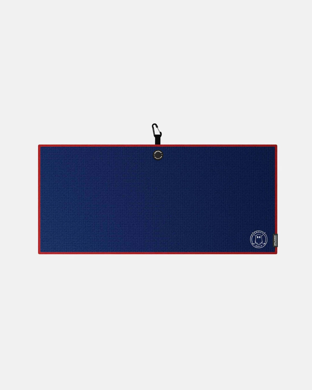 Product shot of Blue Ghost Golf Magnetic Caddie Towel with emblem logo on right bottom corner and carabiner clip at the top #color_blue