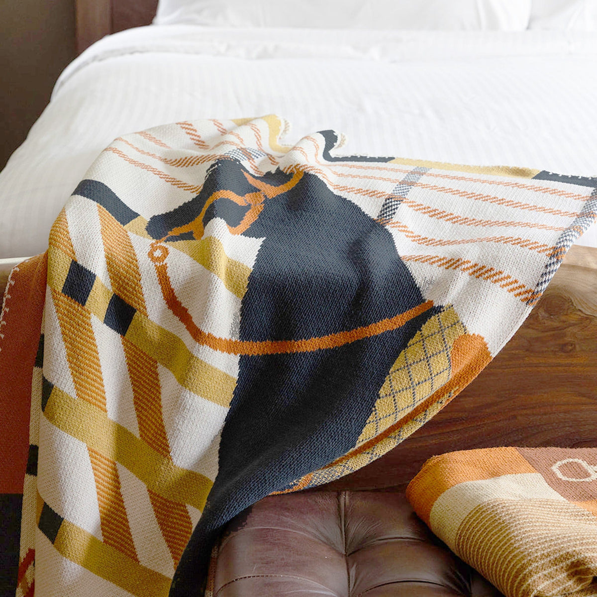 In2Green Eco Throw Cotton Sustainable Knit Patterned | Stripes Throw Blanket - Equestrian Cheval