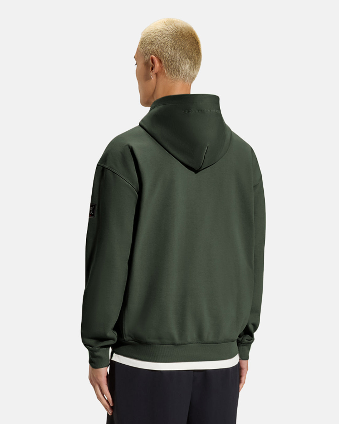 Clubhouse Hoodie_Top Back_Olive_Male Model #color_olive
