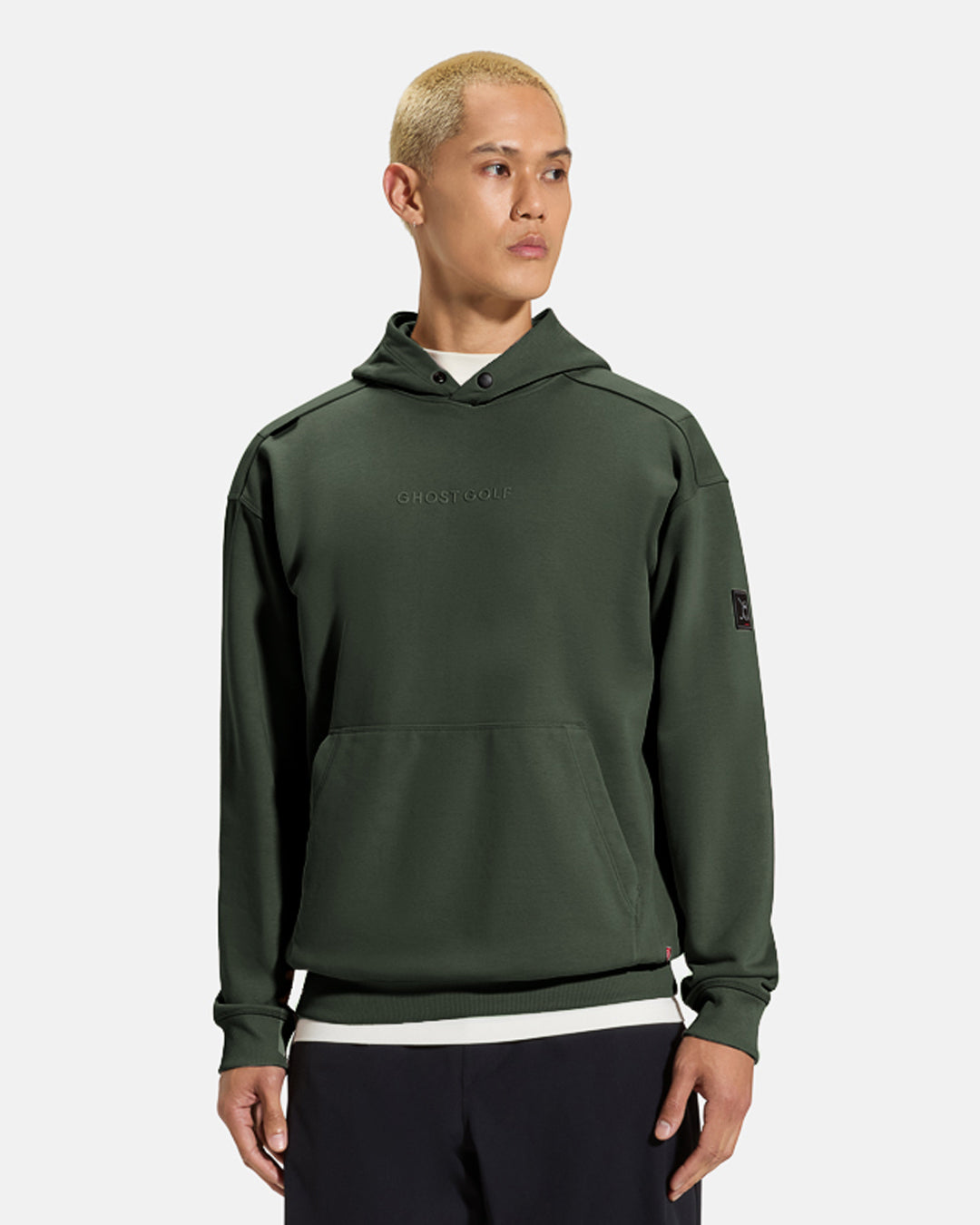 Clubhouse Hoodie_Top Front_Olive_Male Model_ #color_olive