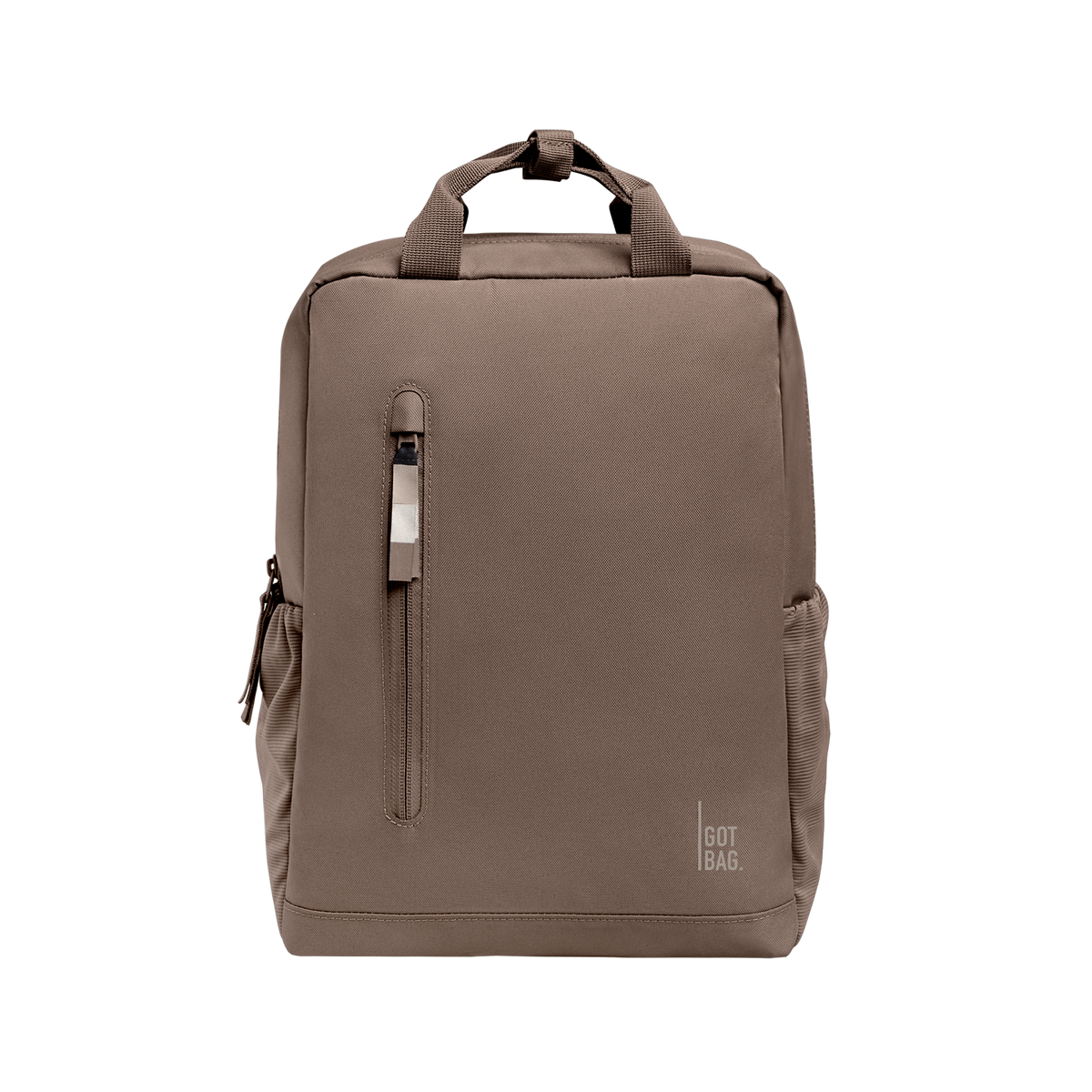 DAYPACK backpack in oyster (Classic Taupe Brown), studio shot, front view.