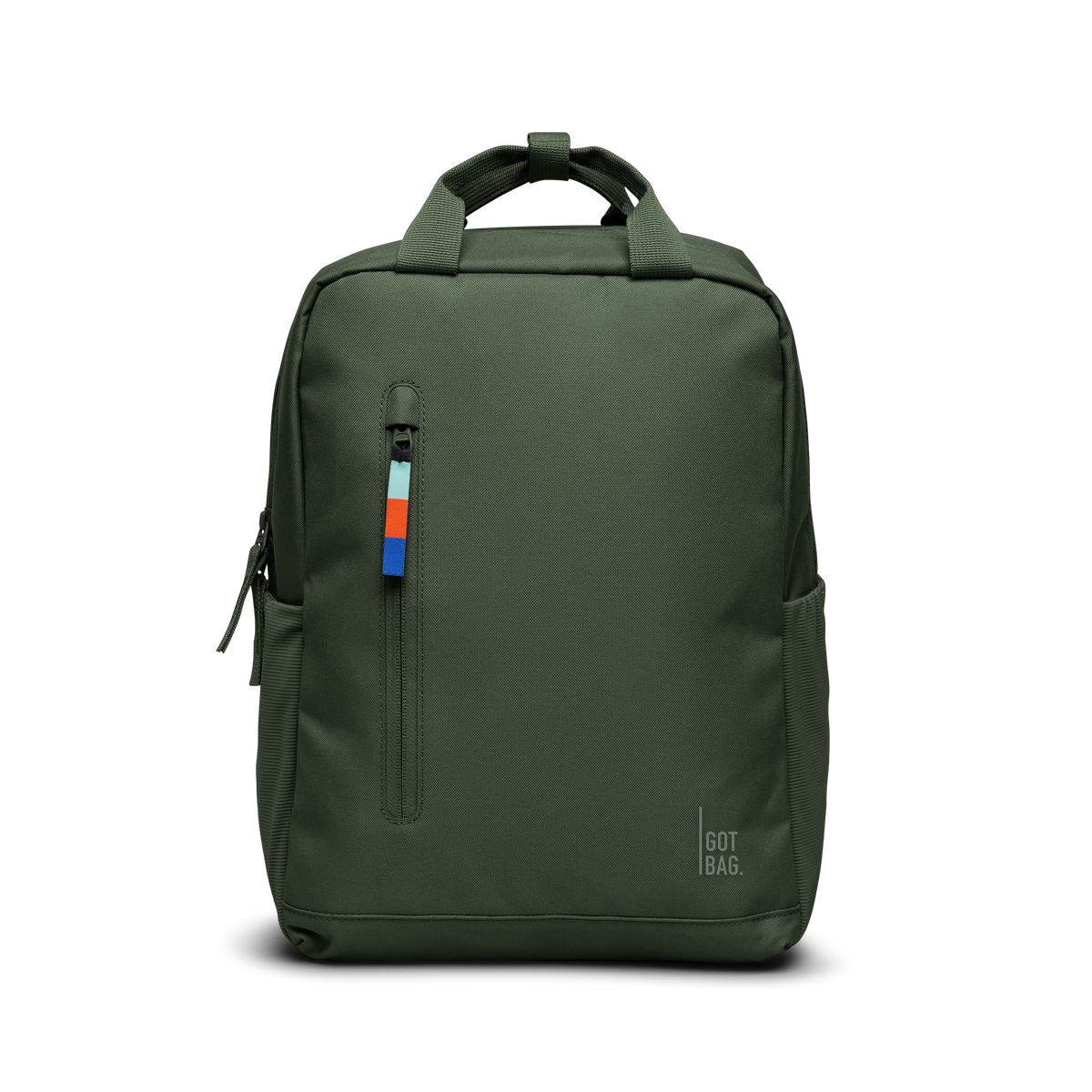 DAYPACK 2.0 backpack in algae (Dark Green with a Gray Undertone), studio shot, front view.