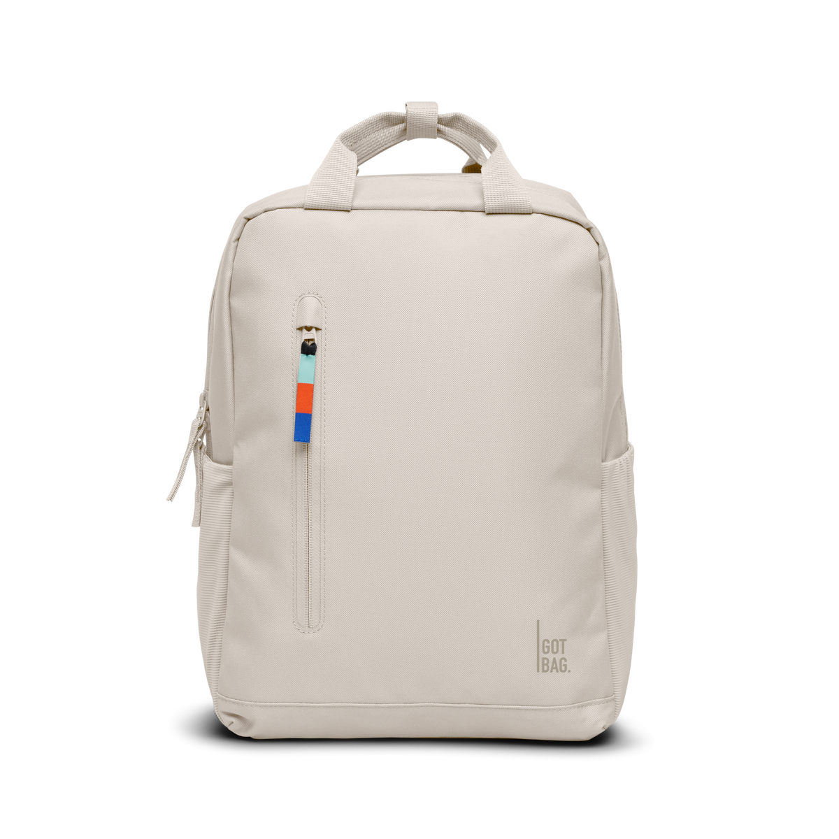DAYPACK 2.0 backpack in soft shell (Warm Cream White), studio shot, front view.