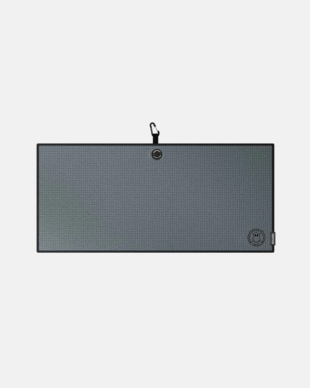 Product shot of Dark Grey Ghost Golf Magnetic Caddie Towel with emblem logo on right bottom corner and carabiner clip at the top #color_dark-grey