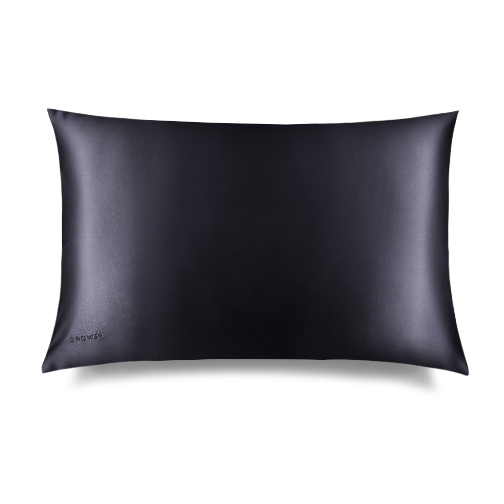 Charcoal coloured Drowsy silk pillowcase on a white background