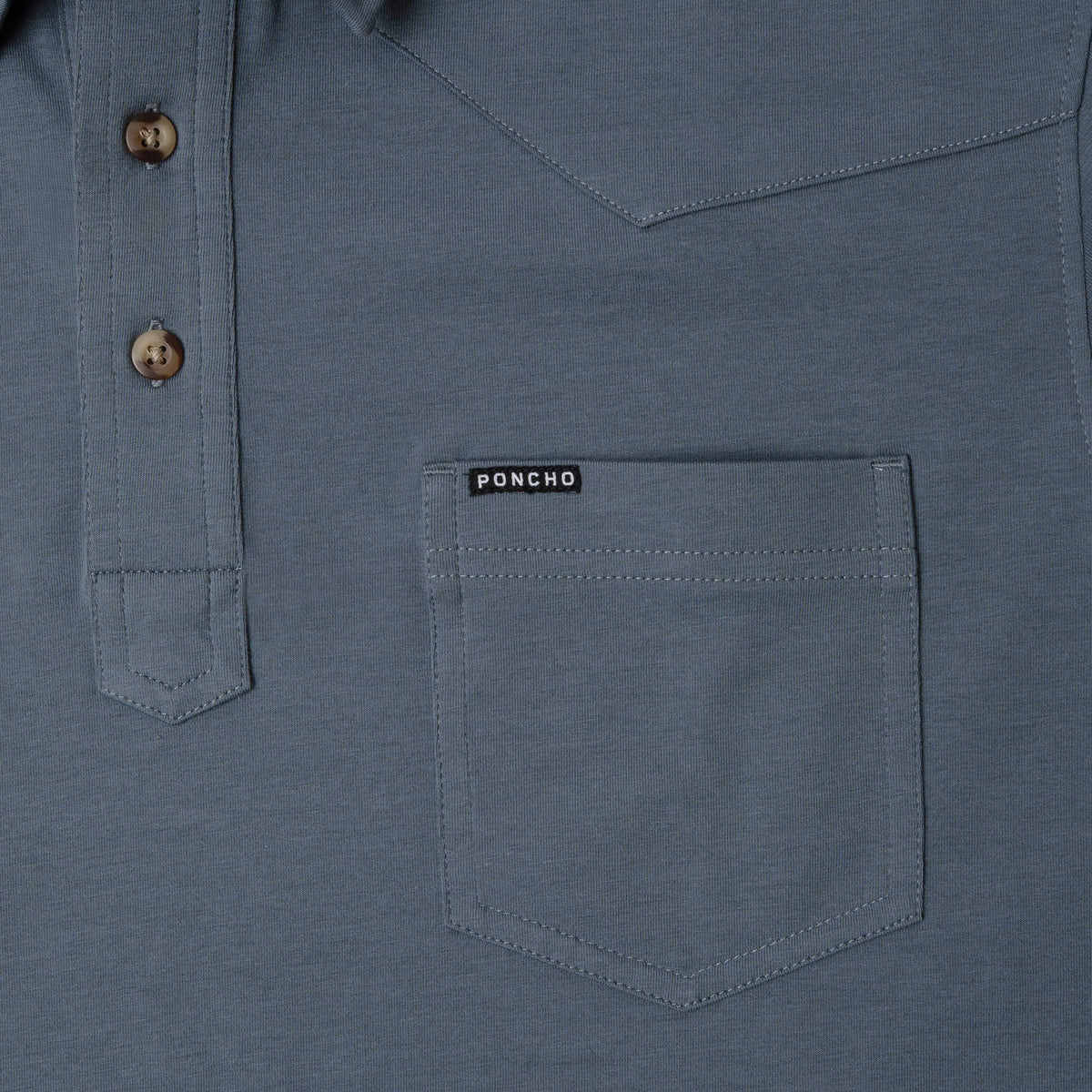 pocket ad buttons on blue polo shirt
