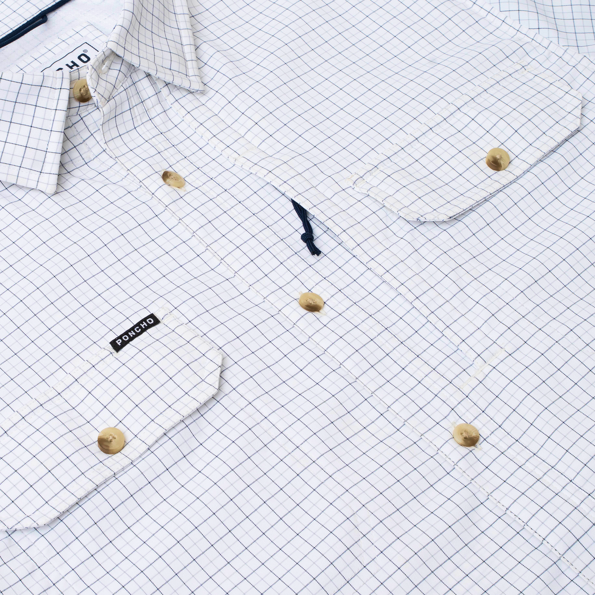 detail photo of double blue check shirt