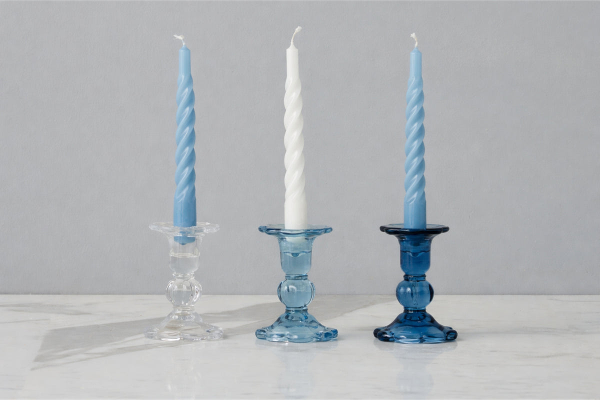GEY519UB6 etuhome Glass Scalloped Candlesticks Blue Set of Three
