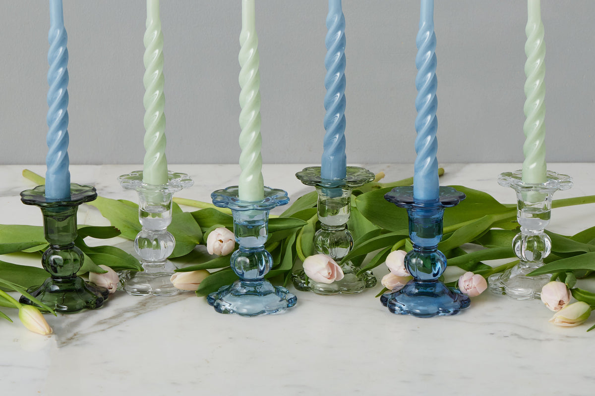GEY519UB6 etuhome Glass Scalloped Candlesticks Blue Set of Three