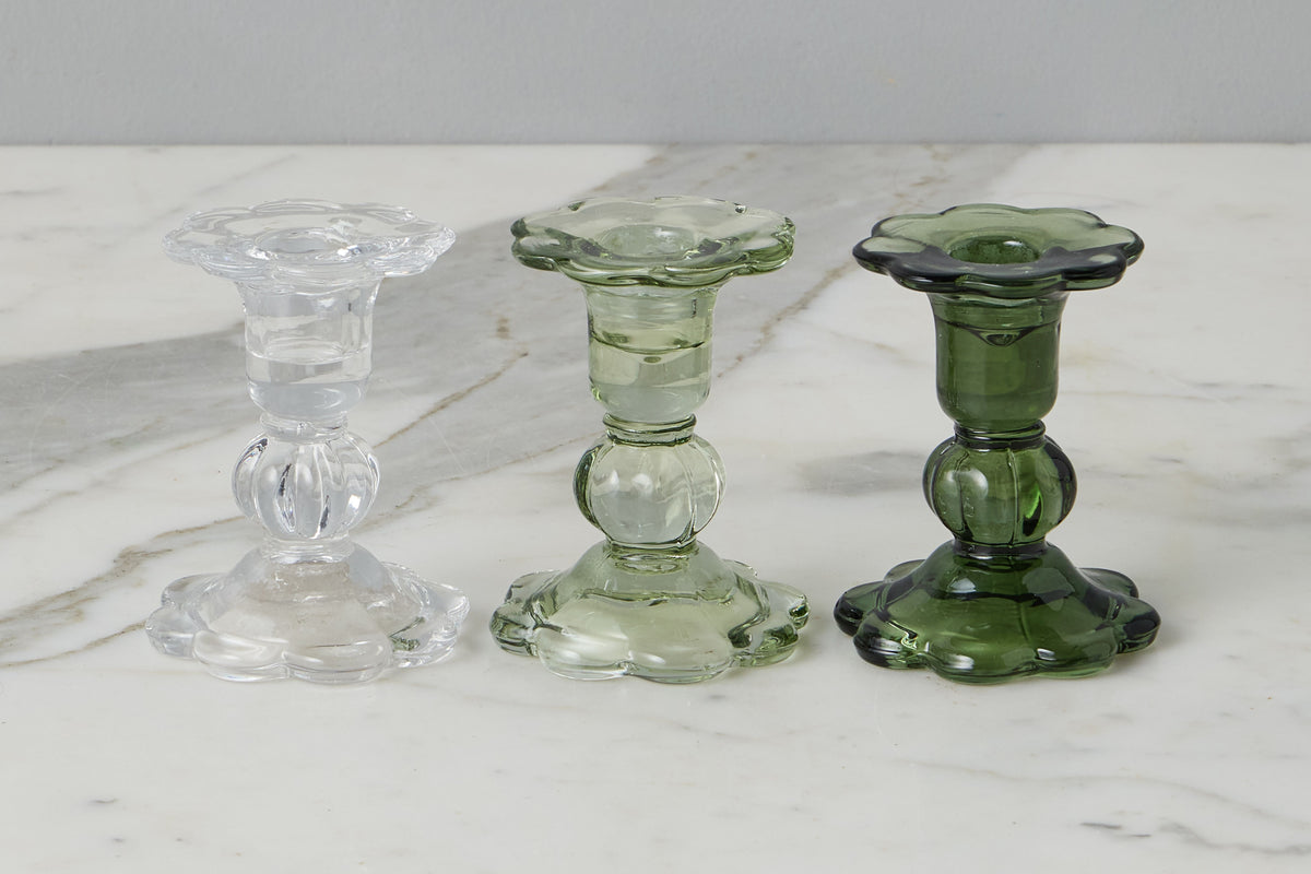 GEY519UG6 etuhome Glass Scalloped Candlesticks Green Set Of Three