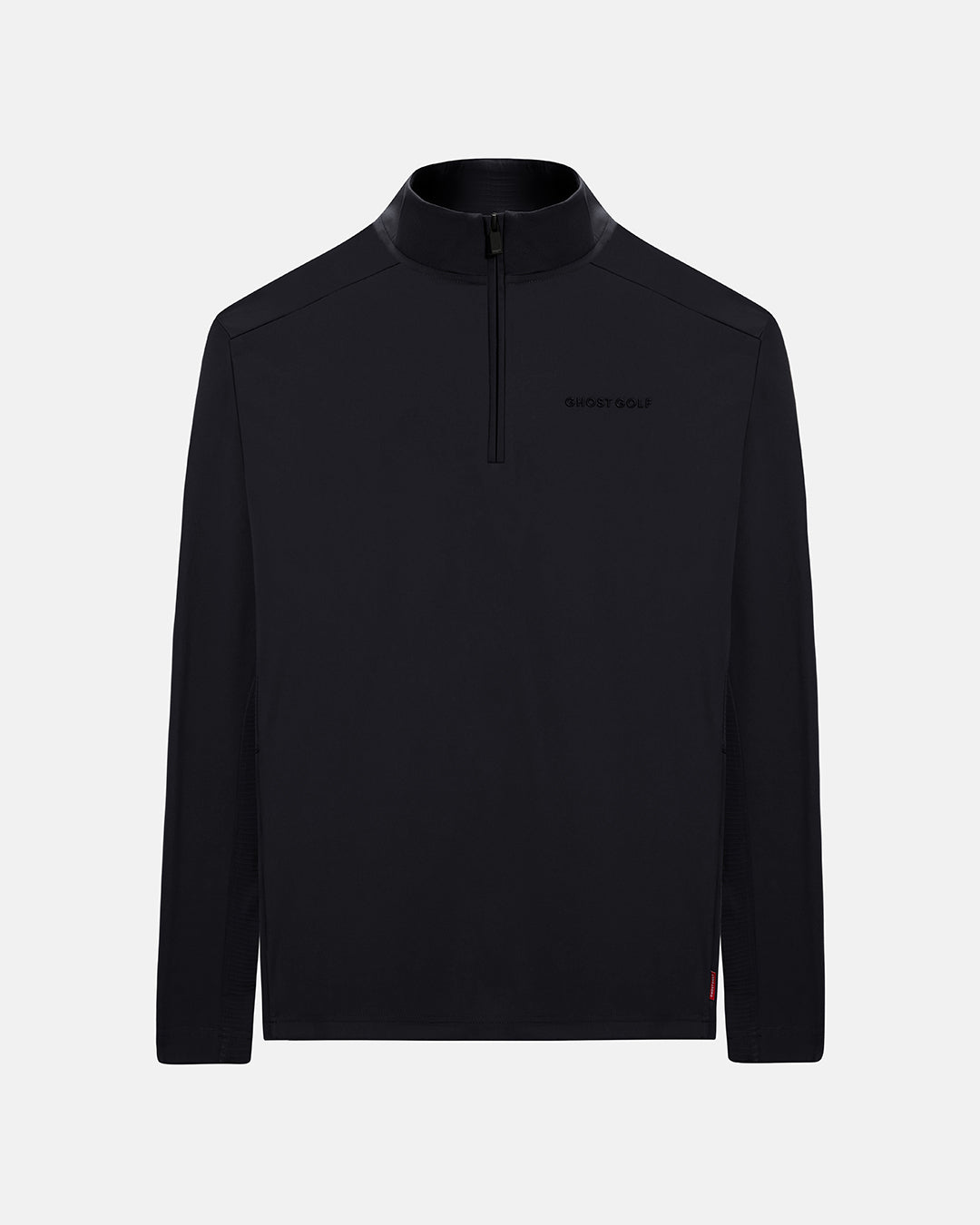 Front View Product Photo of Black Ghost Golf Quarter Zip Mock Jacket #color_black