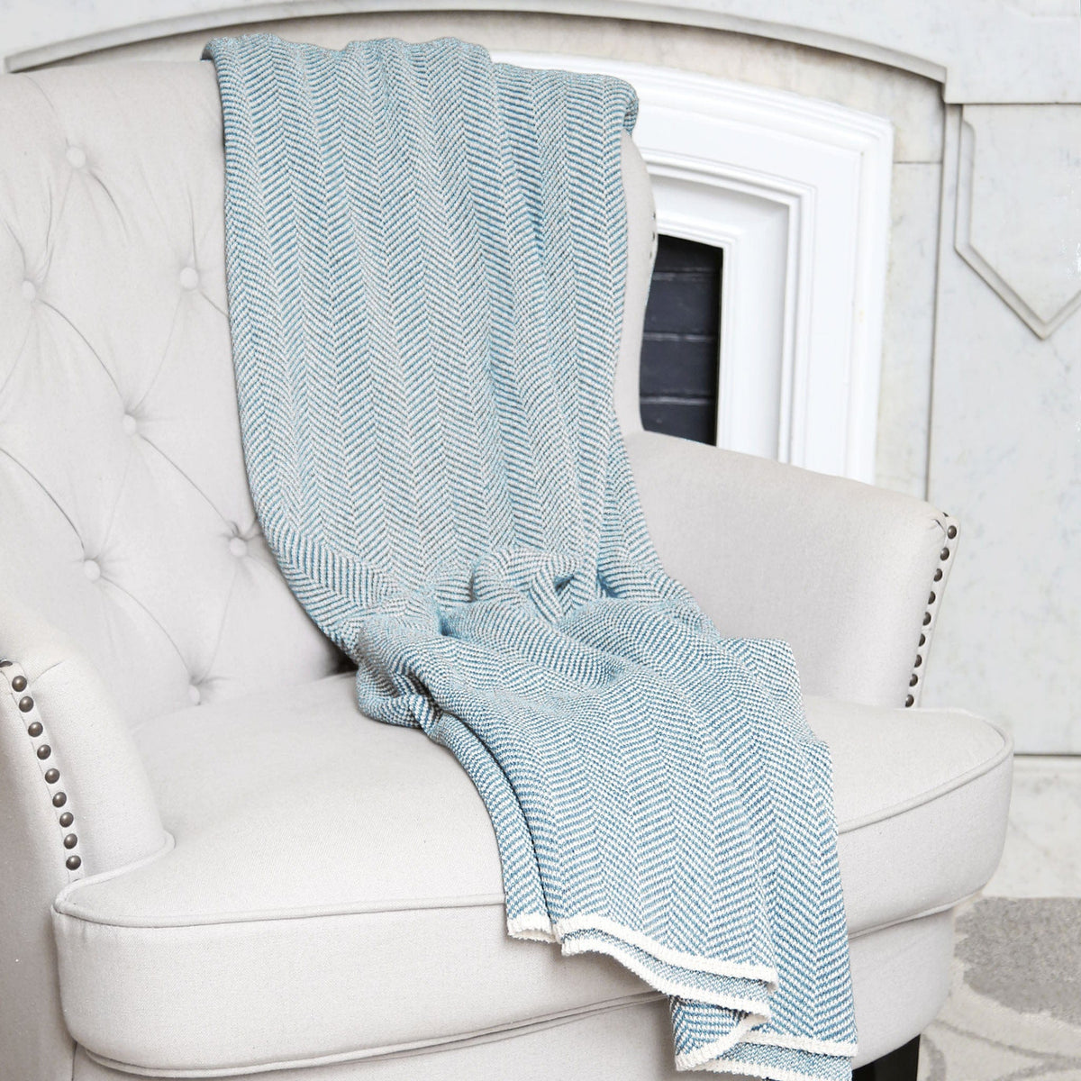 In2Green Eco Throw Cotton Sustainable Knit Throw Blanket - Herringbone