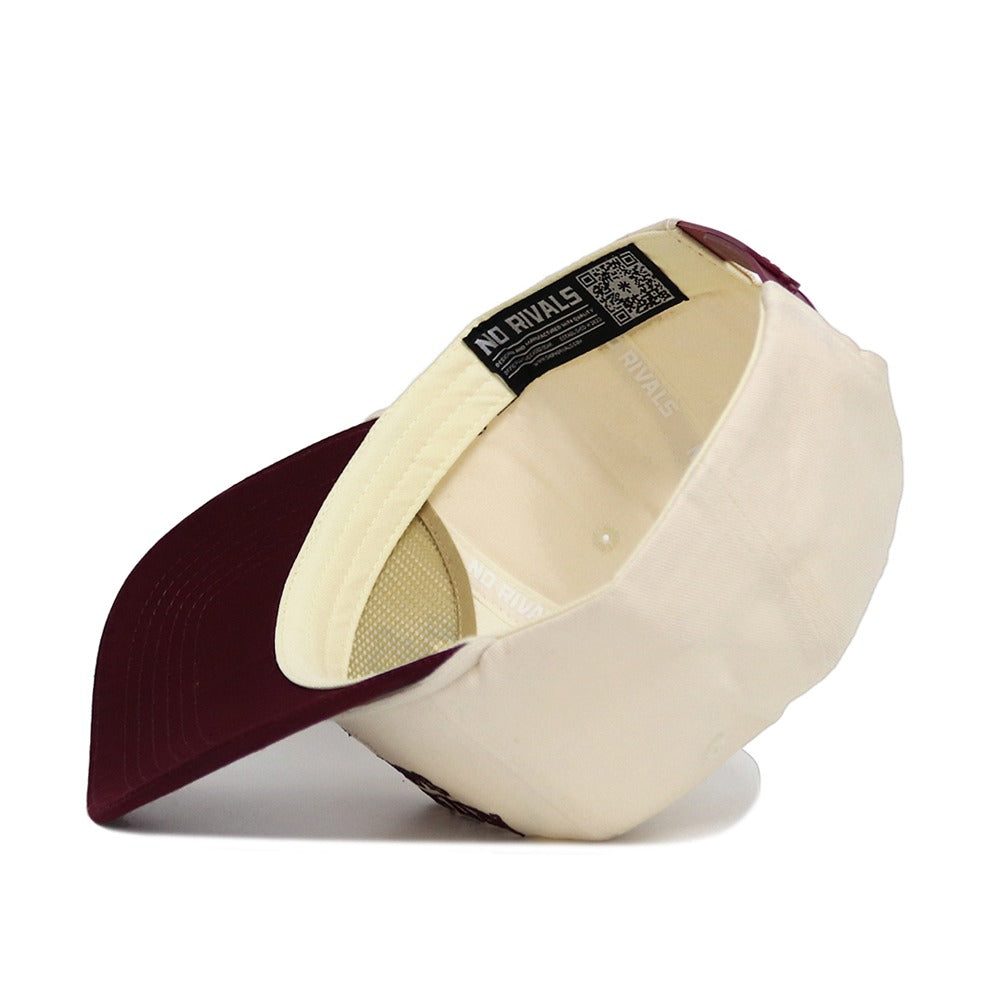 The Arizona State Old School Hat (B2B) by No Rivals is shown upside down, highlighting its inner label, mesh lining, and NO RIVALS tag inside the unstructured snapback cap.