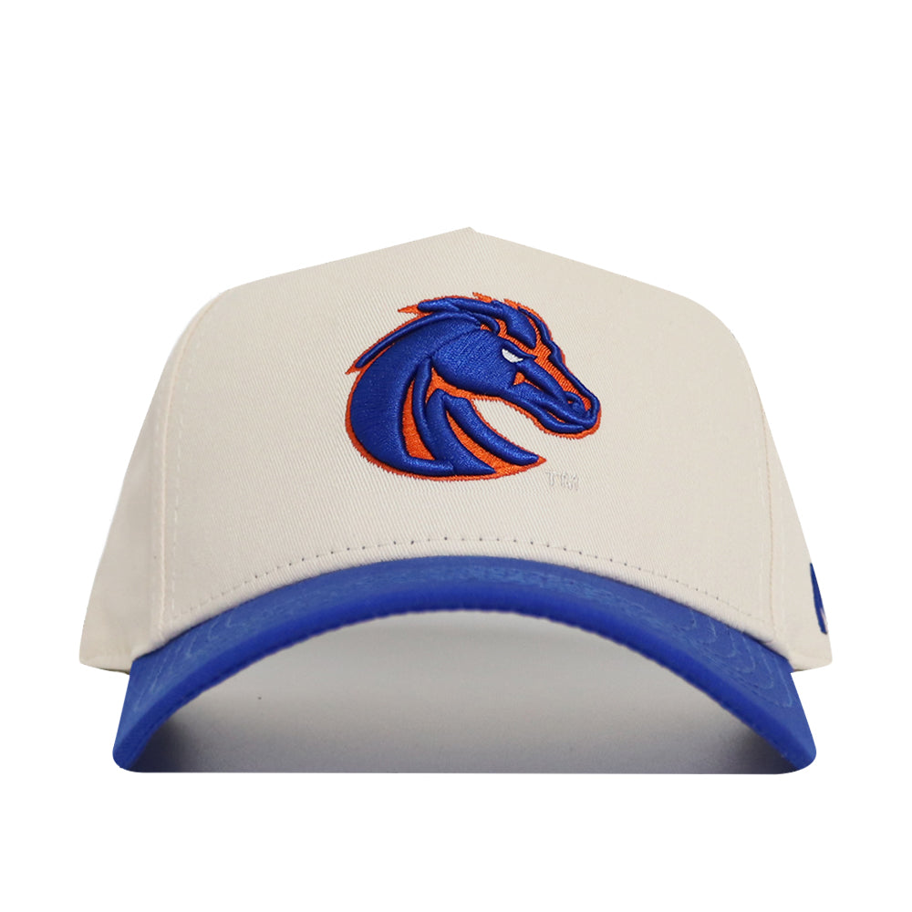 The No Rivals Classic Boise State Hat (B2B) is a white snapback with a blue brim and an embroidered blue and orange bronco logo on the front—an officially licensed piece perfect for game day.