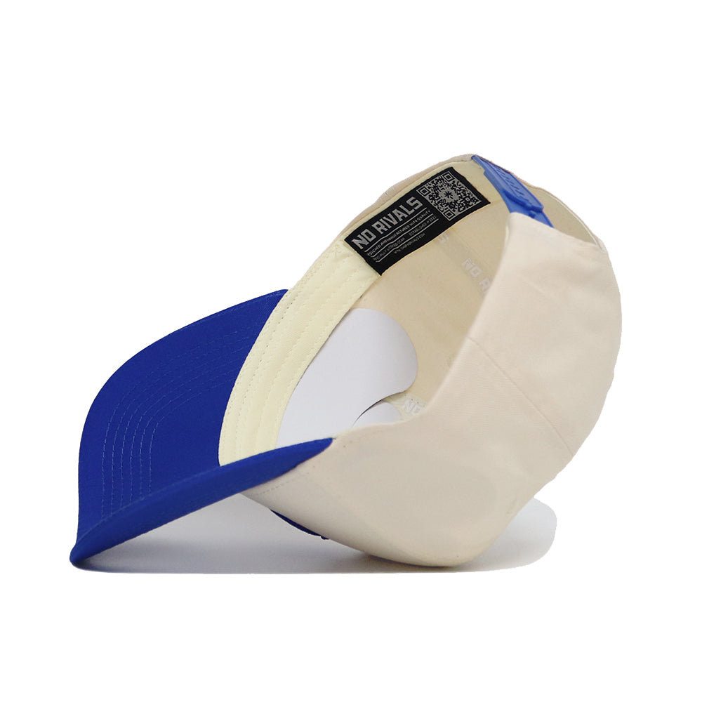 The Classic Boise State Hat (B2B) by No Rivals features a cream crown, blue brim, and a black label with QR code inside—ideal for your gameday look.