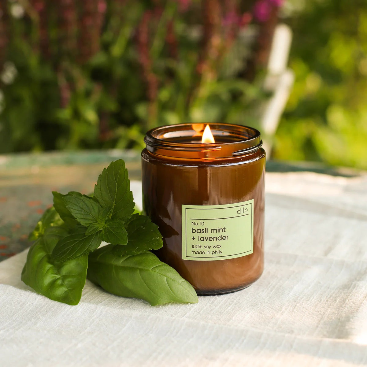 No. 10 Basil Mint + Lavender- Amber Glass Collection