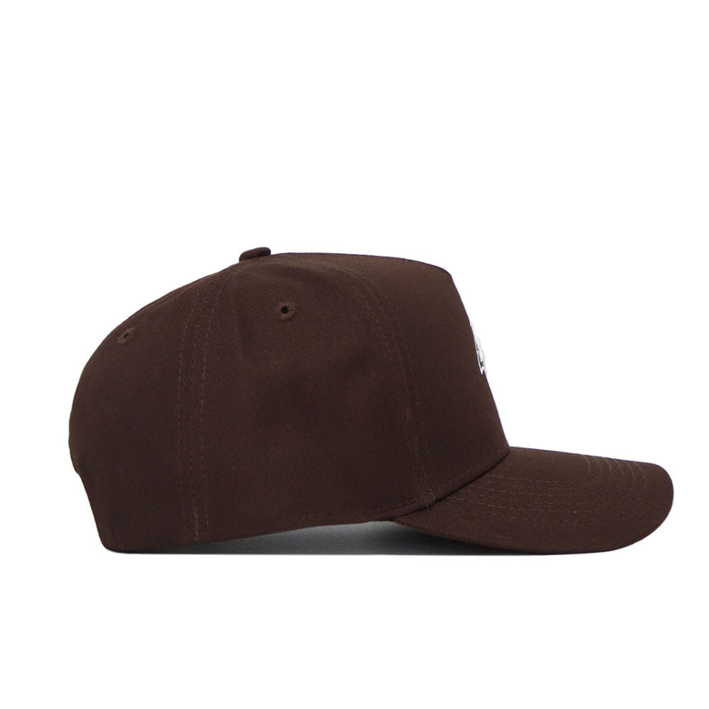 The Coastal Carolina Americano Hat is a structured fit brown cap made from high-quality cotton, shown from the side with a curved brim and visible stitching, set against a white background.